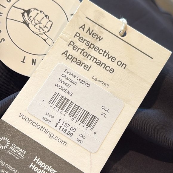 VUORI Evolve Legging Women's Uplift Leggings CHARCOAL GREY size XL NWT - Picture 4 of 6